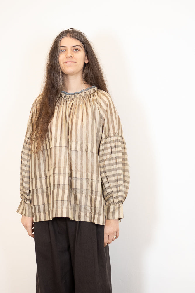 Runaway Bicycle Astrid Blouse in Beige Stripes