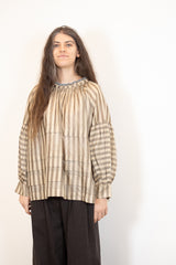 Runaway Bicycle Astrid Blouse in Beige Stripes