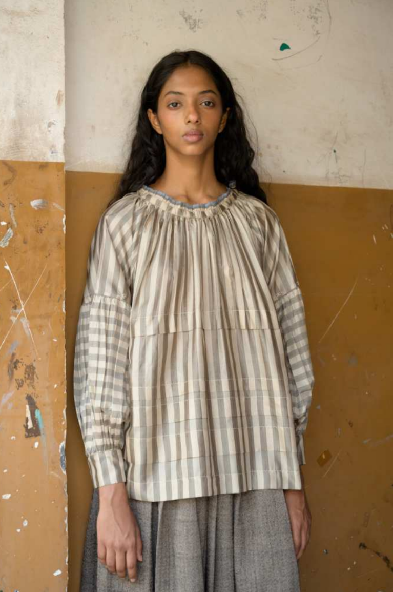 Runaway Bicycle Astrid Blouse in Beige Stripes